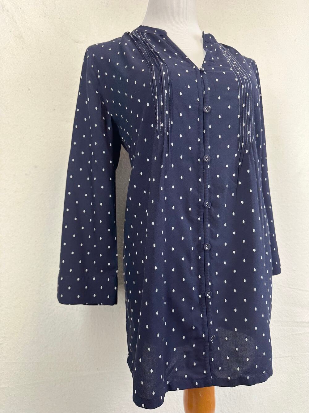 Women's J.Jill Navy Blue & White Button Front Tunic Blouse SZ Small Tall
